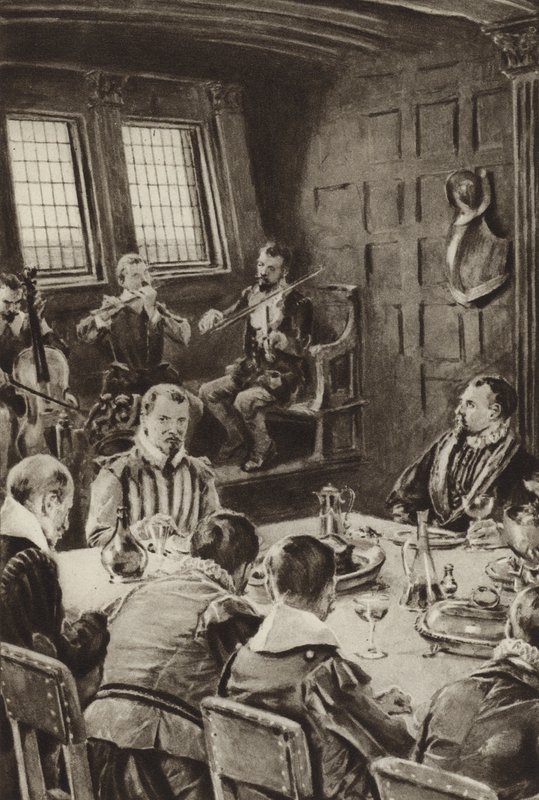 Sir Francis Drake, Dining on The Golden Hind to the Sound of Violins by English School