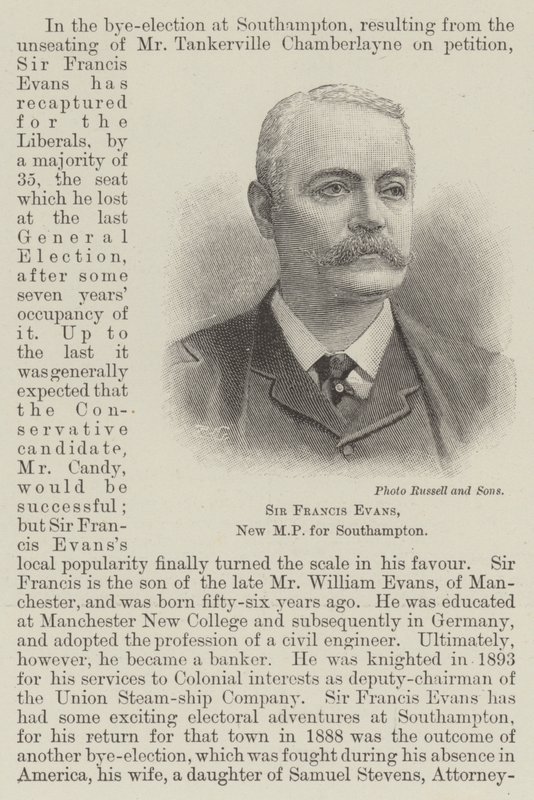 Sir Francis Evans, New MP for Southampton by English School
