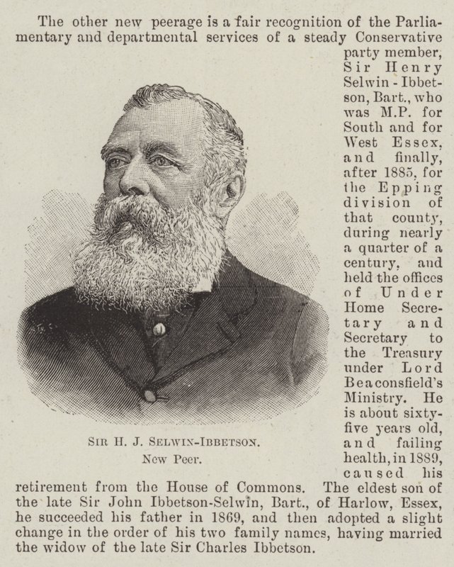 Sir H J Selwin-Ibbetson, New Peer by English School