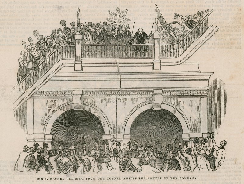 Sir Isambard Brunel Retiring from the Tunnel Amidst the Cheers of the Company by English School