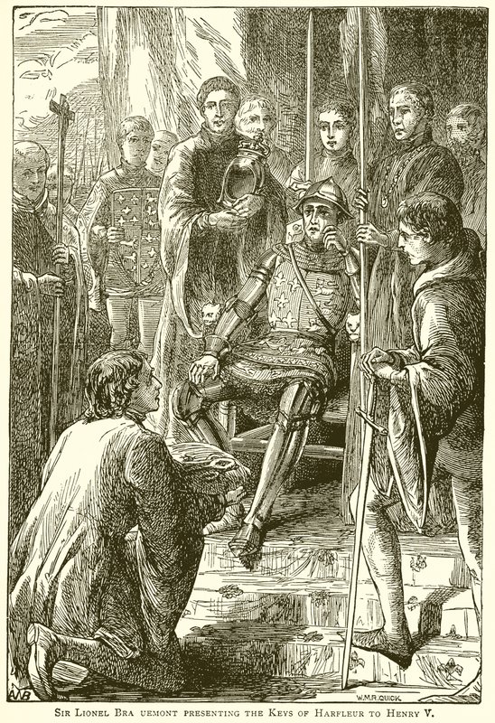 Sir Lionel Bra Uemont Presenting the Keys of Harfleur to Henry V by English School