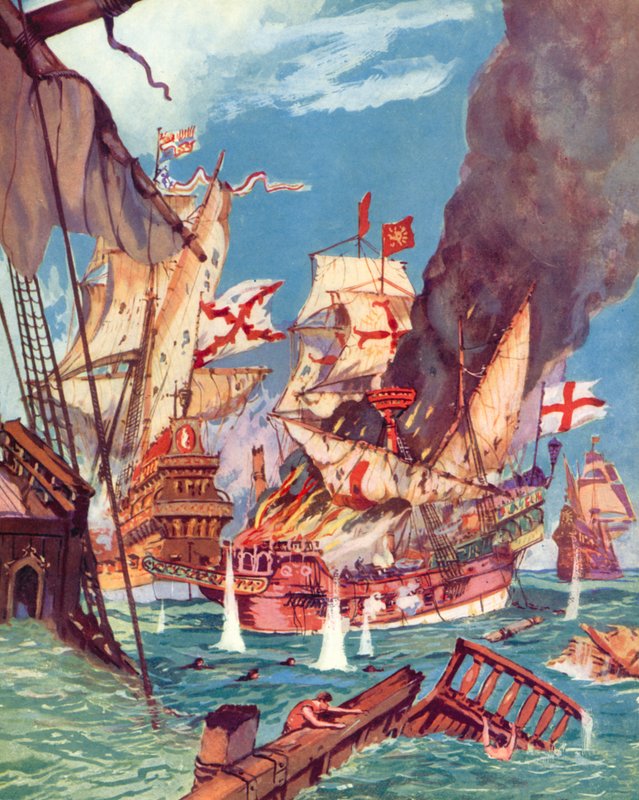 Sir Richard Grenville, Battle of Flores by English School