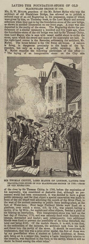 Sir Thomas Chitty, Lord Mayor of London, Laying the Inauguration-Stone of Old Blackfriars Bridge in 1760 by English School