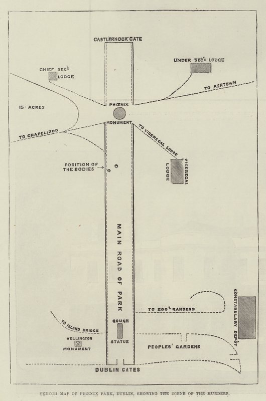 Sketch Map of Phoenix Park, Dublin, Showing the Scene of the Murders by English School