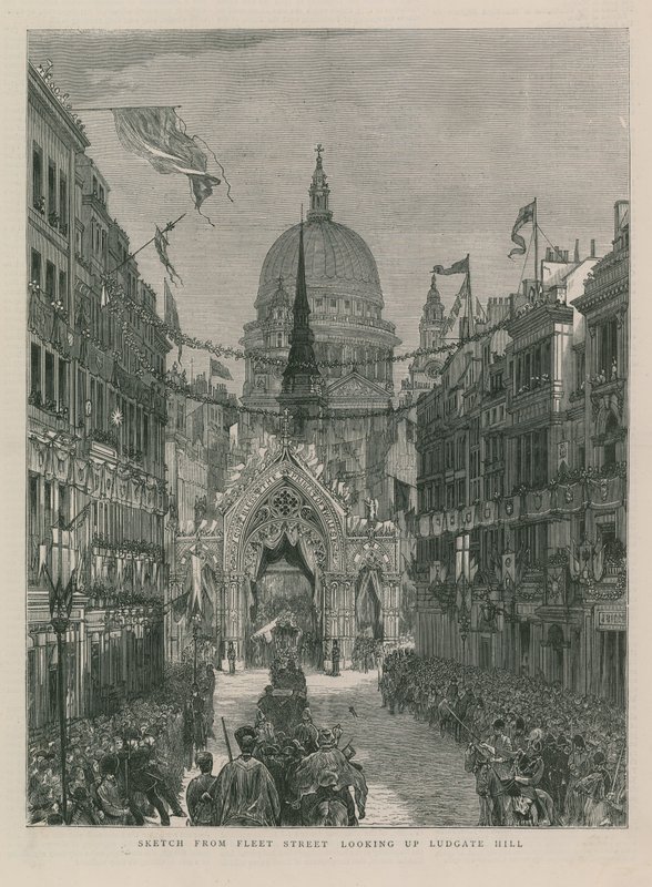 Sketch from Fleet Street looking up Ludgate Hill by English School