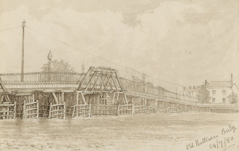 Sketch of Old Battersea Bridge by English School