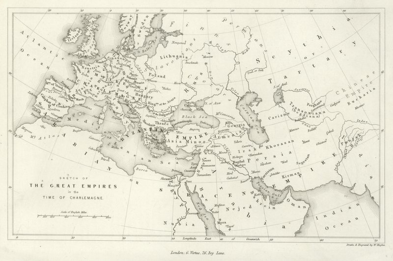 Sketch of the great empires in the time of Charlemagne by English School
