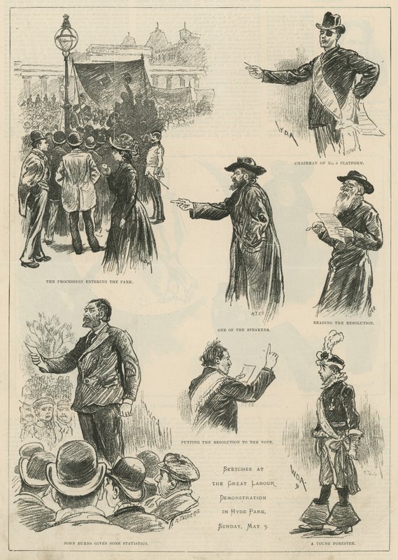 Sketches at the Great Labour Demonstration in Hyde Park, Sunday 3 May 1891 by English School