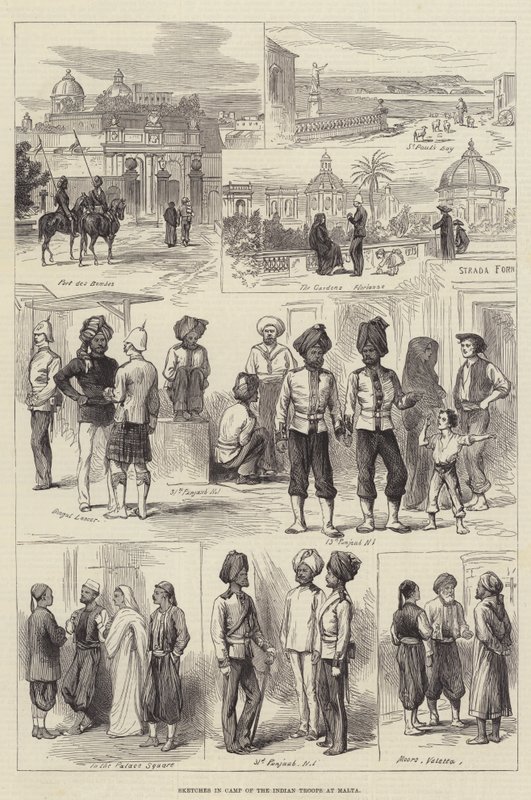 Sketches in Camp of the Indian Troops at Malta by English School