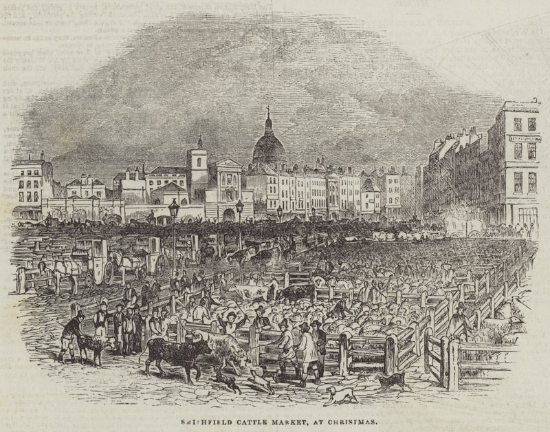 Smithfield Cattle Market, at Christmas by English School