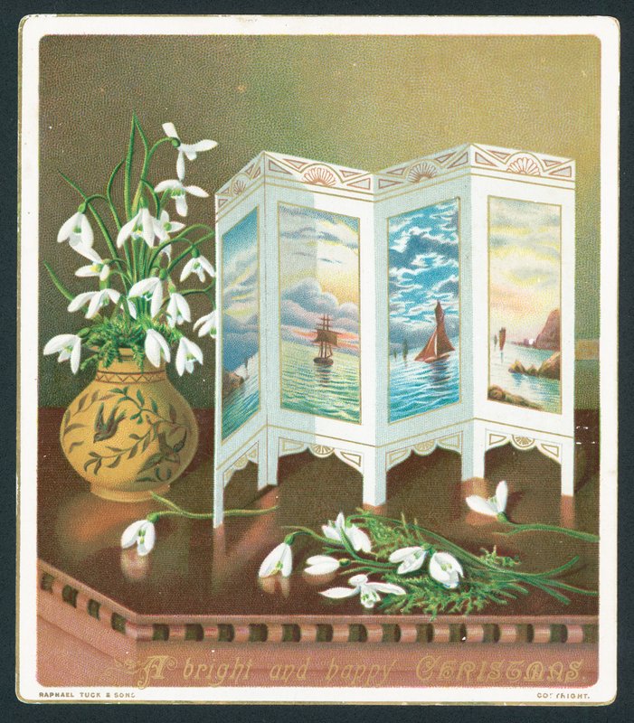 Snowdrops and Screen on Table by English School