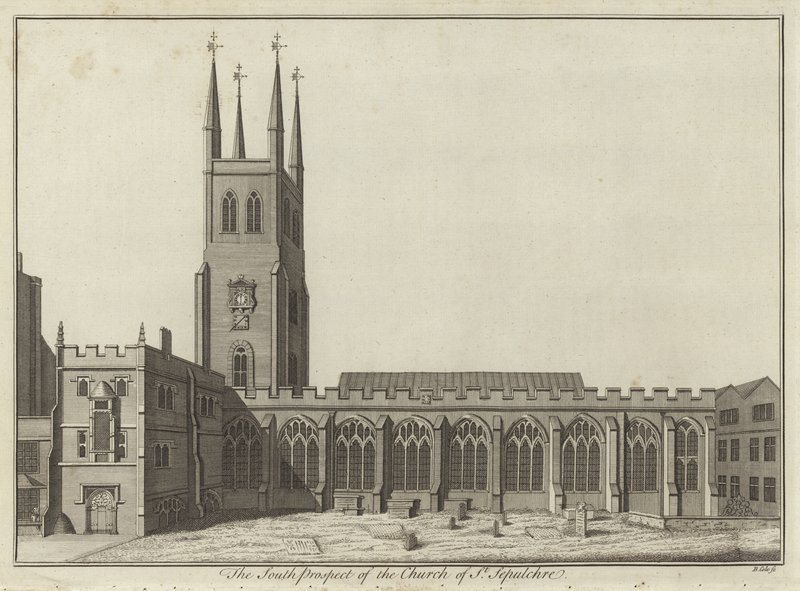 South Prospect of the Church of St Sepulchre, London by English School