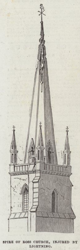 Spire of Ross Church, injured by Lightning by English School