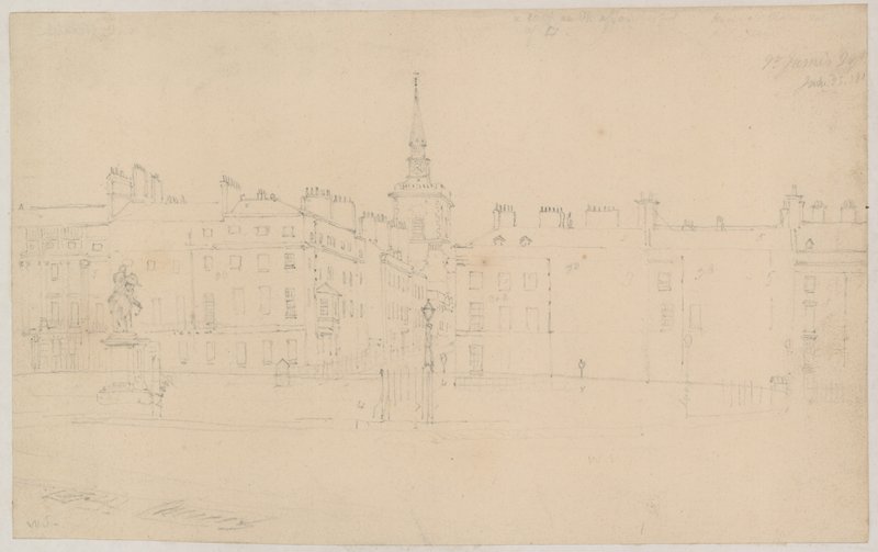 St Jamess Square, London; original pencil sketch by English School