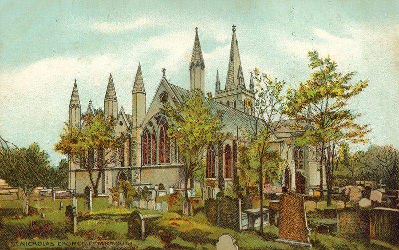 St Nicholas Church, Great Yarmouth (colour litho) by English School