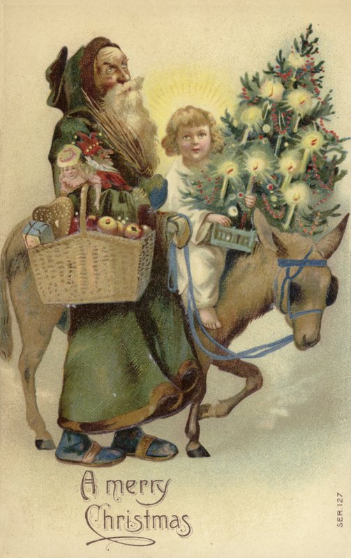 St Nicholas and Jesus Christ, with Christmas Tree and Presents by English School