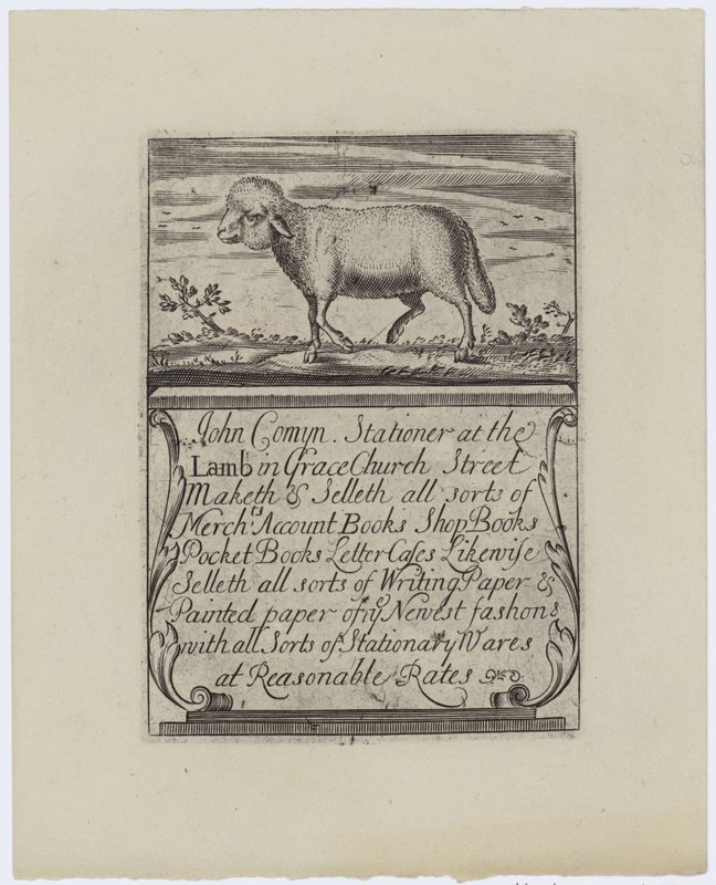 John Comyn Stationer, trade card by English School