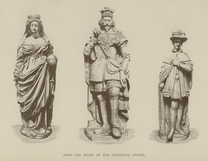 Statues of Queen Elizabeth I, King Charles I and King Edward VI from the Front of Guildhall Chapel, City of London by English School