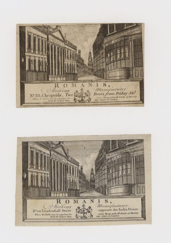 Romanis Stocking Manufacturers at Cheapside and then at Leadenhall Street, trade card by English School