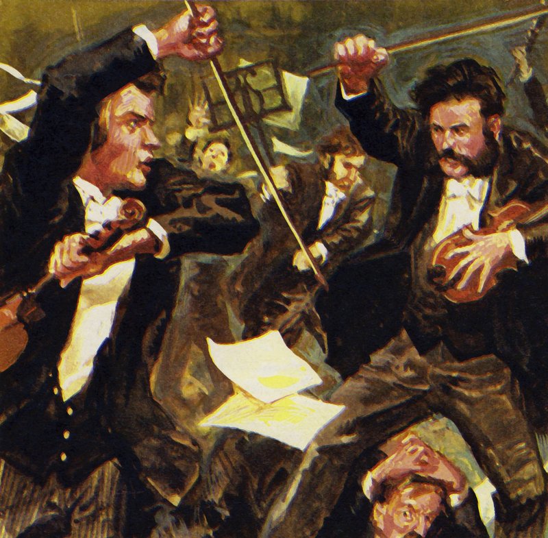 Strauss met three other violinists, but they came to blows at a concert by English School