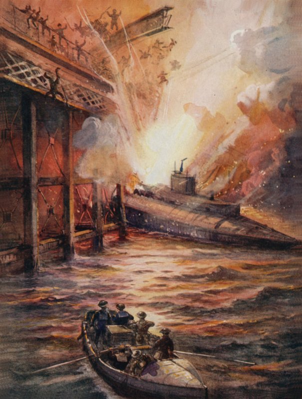 Submarine C3, Filled with High Explosives, Charging the Mole at Zeebrugge by English School
