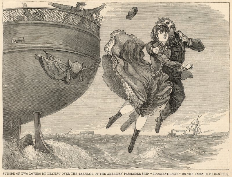 Suicide of two lovers by leaping over the taffrail of the American passenger ship Bloomenthorpe by English School