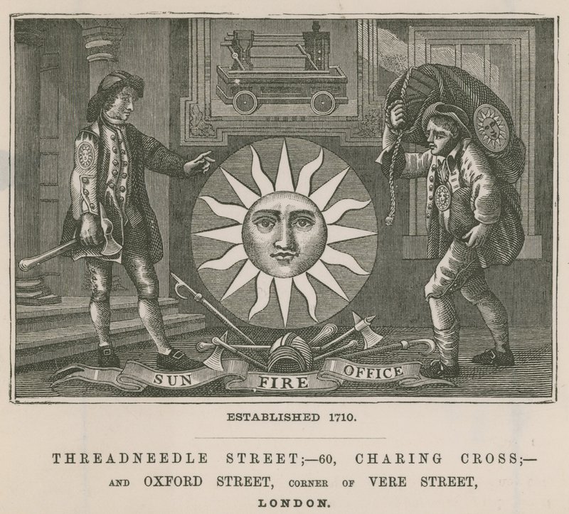 Sun Fire Office, Threadneedle Street, 60 Charing Cross, and Oxford Street, London by English School