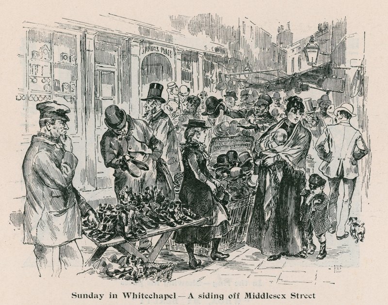 Sunday in Whitechapel - a siding off Middlesex Street, London by English School
