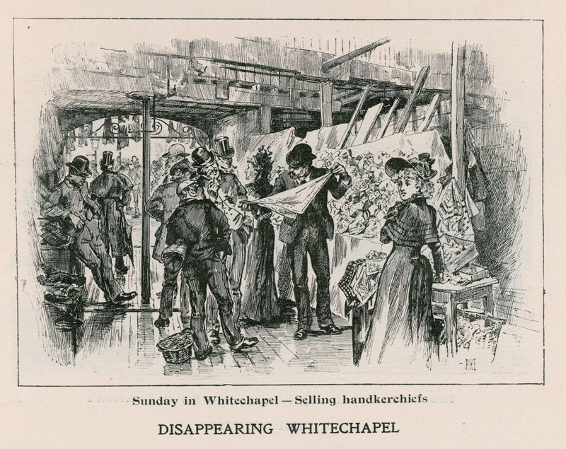Sunday in Whitechapel - selling handkerchiefs by English School