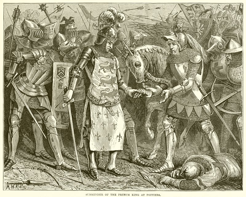 Surrender of the French King at Poitiers by English School