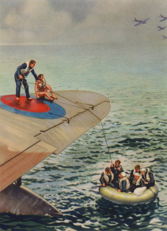 Survivors from a ditched British aircraft in a rubber dinghy, World War II by English School