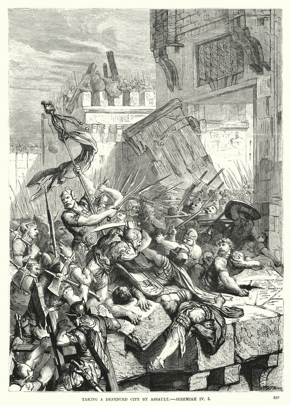 Taking a Defenced City by Assault, Jeremiah IV, 5 (engraving) by English School