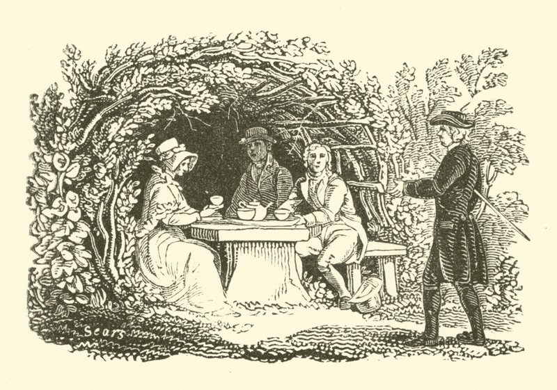 Taking tea in the garden by English School