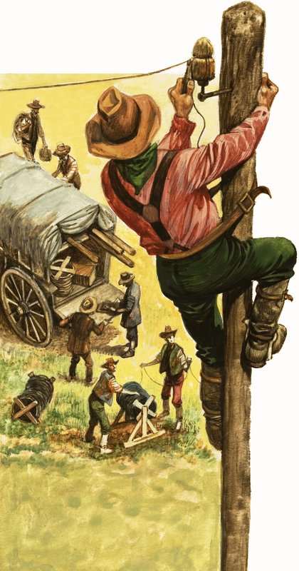 Telegraph Constructors Carrying the Telegraph Line East Across the Nevada Desert by English School