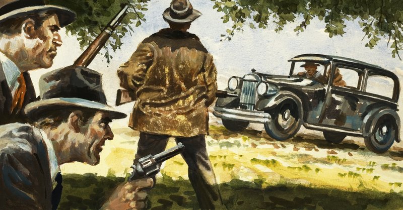 Texas Rangers Ambush a Car Driven by Bonnie and Clyde by English School