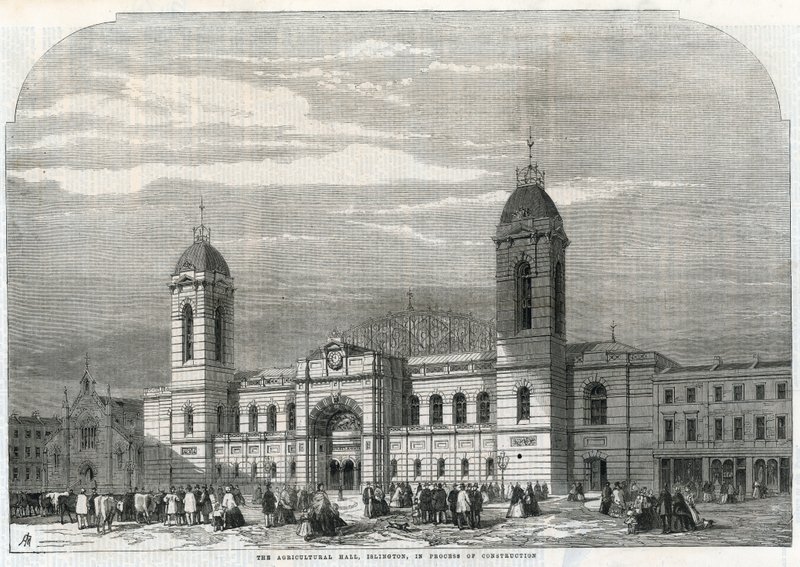 The Agricultural Hall in Islington in the Process of Construction by English School