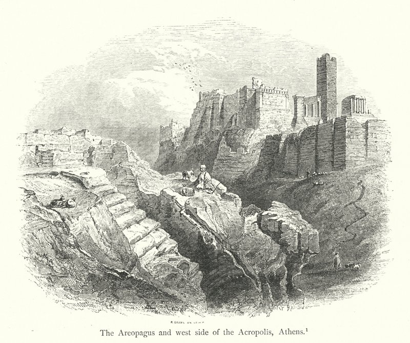 The Areopagus and west side of the Acropolis, Athens by English School