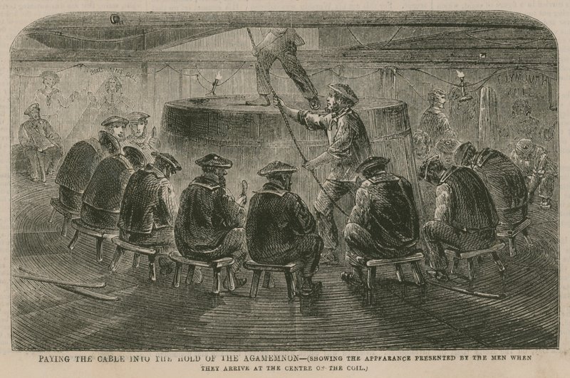 The Atlantic Cable; Paying the Cable into the Hold of the Agamemnon by English School