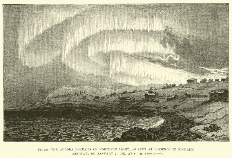 The Aurora Borealis or Northern Light, as seen at Bossekop in Finmark (Norway), on 21 January 1839, at 6 pm by English School