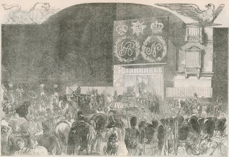 The Bal Costume at the French Embassy, Albert Gate House - Arrival of Her Majesty by English School