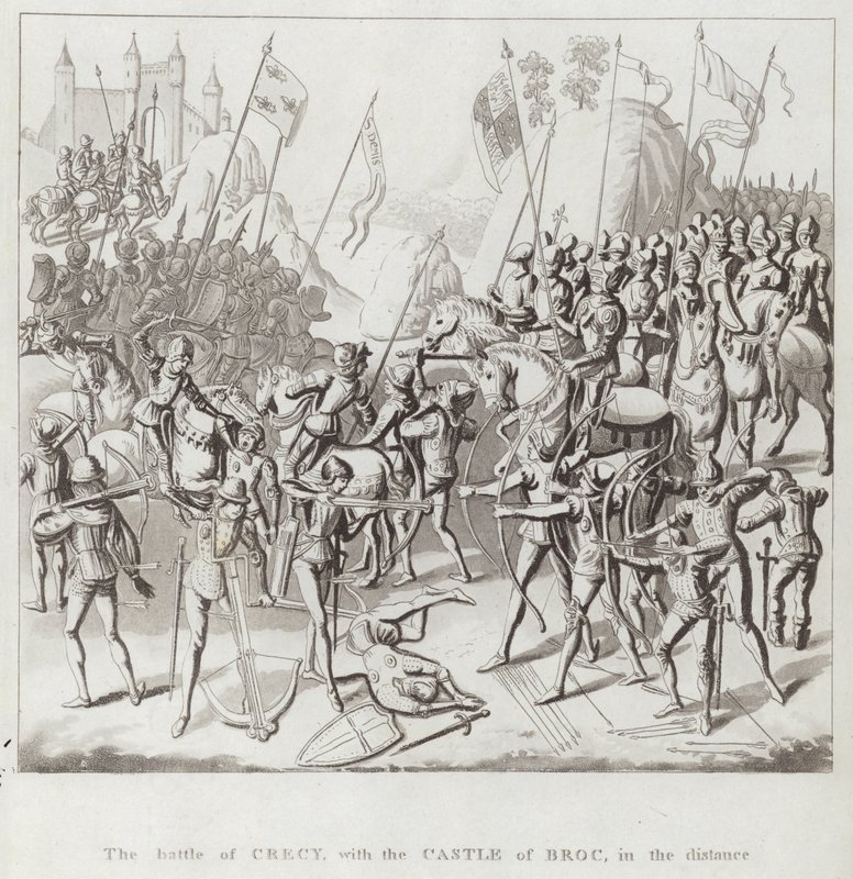 The Battle of Crecy with the Castle of Broc in the Distance by English School