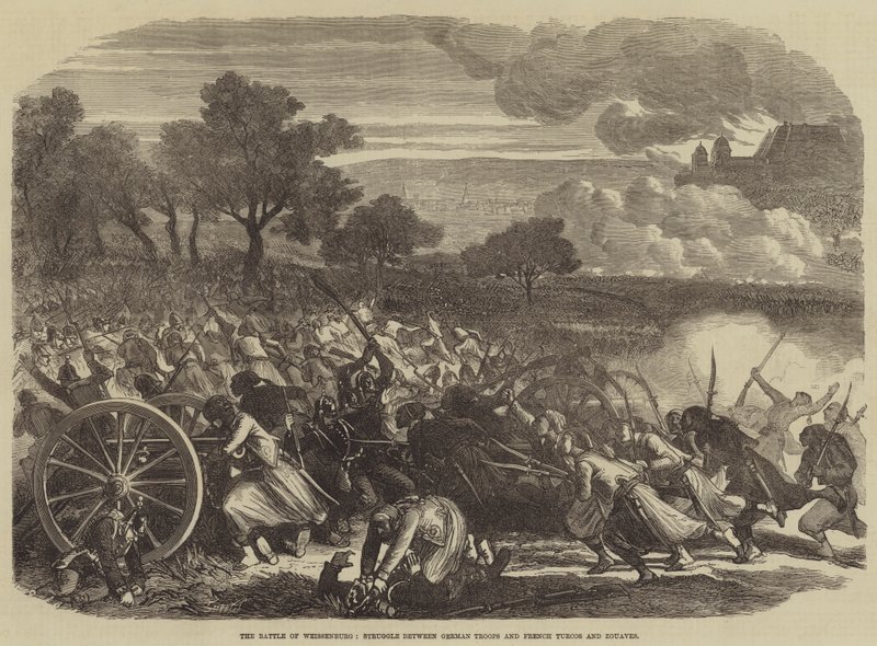The Battle of Weissenburg, Struggle between German Troops and French Turcos and Zouaves by English School