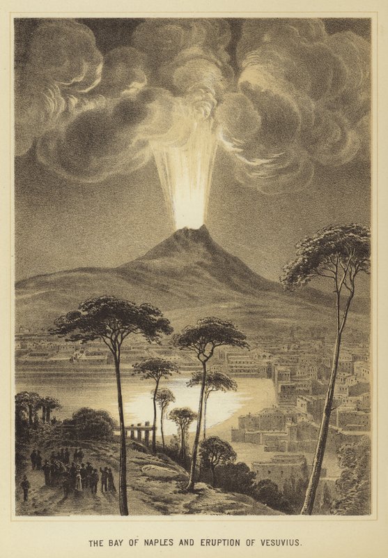 The Bay of Naples and eruption of Vesuvius by English School