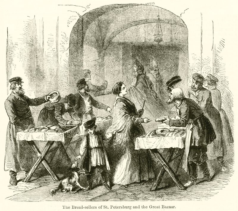 The Bread-Sellers of St Petersburg and the Great Bazaar by English School