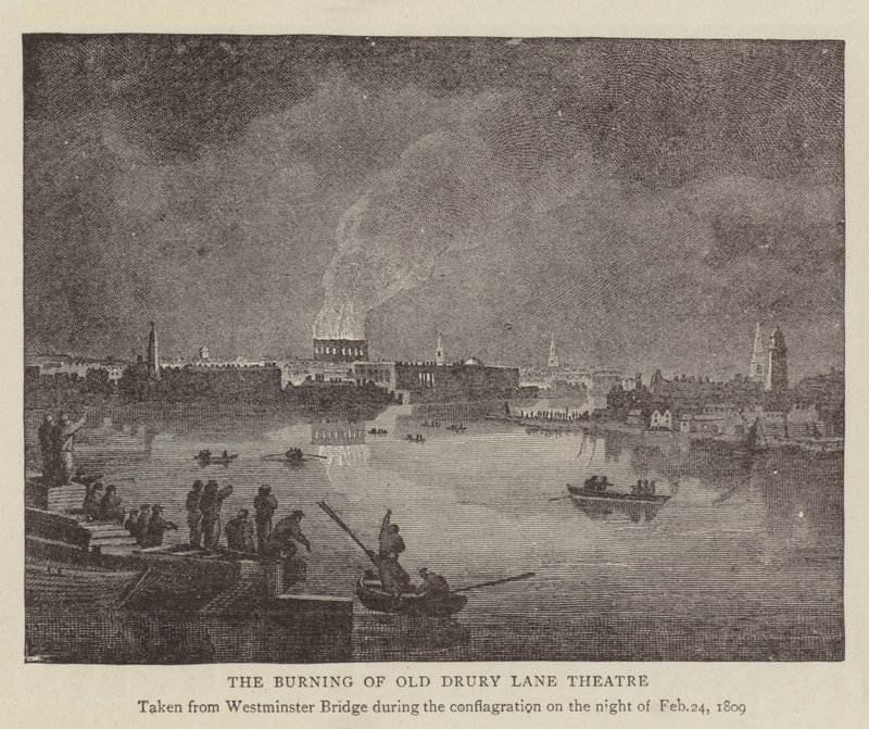 The Burning of Old Drury Lane Theatre by English School