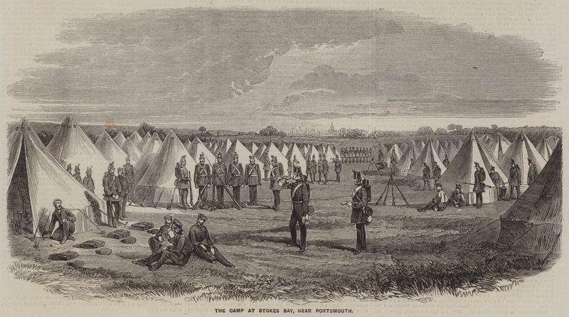 The Camp at Stokes Bay, near Portsmouth (engraving) by English School