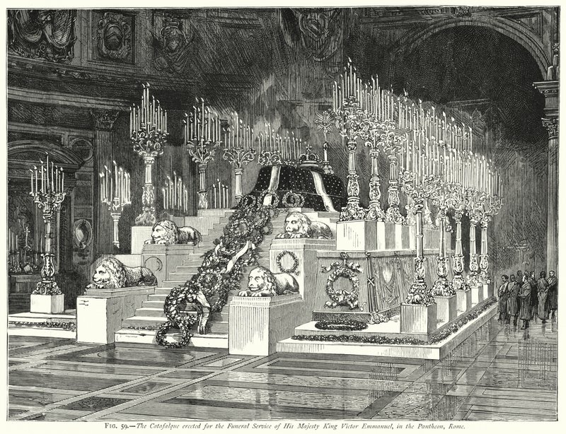 The Catafalque Erected for the Funeral Service of His Majesty King Victor Emmanuel, in the Pantheon, Rome by English School