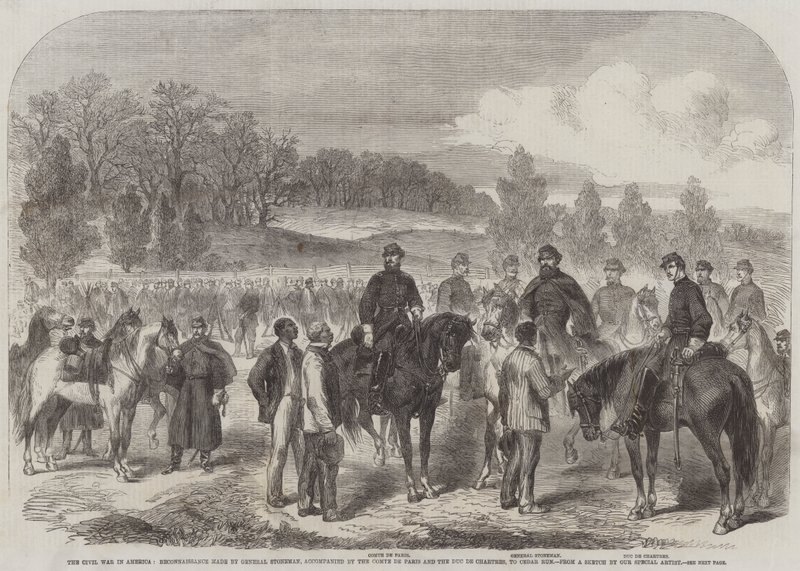 The Civil War in America, Reconnaissance made by General Stoneman, accompanied by the Comte de Paris and the Duc de Chartres, to Cedar Run by English School