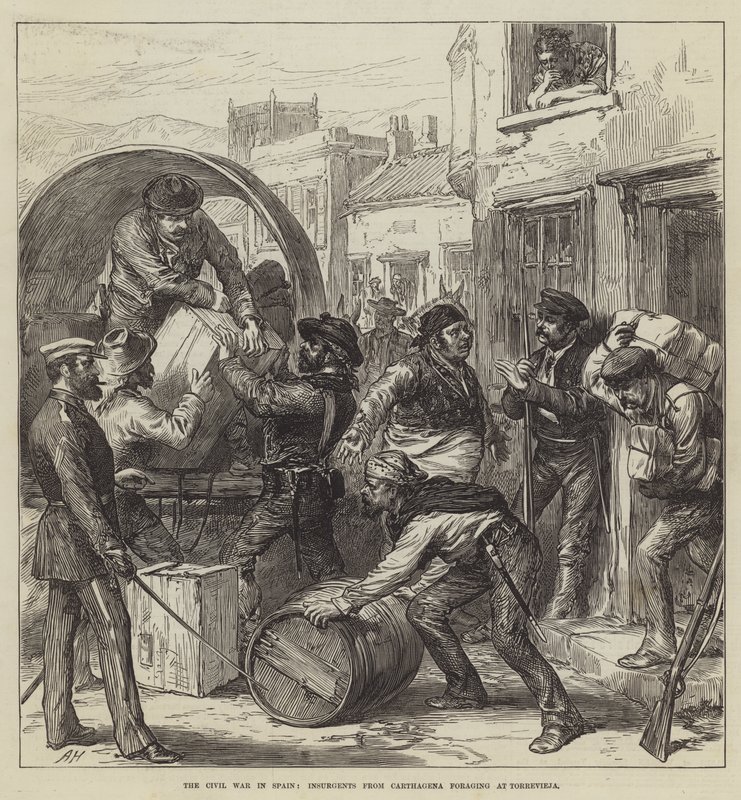 The Civil War in Spain, Insurgents from Carthagena foraging at Torrevieja by English School