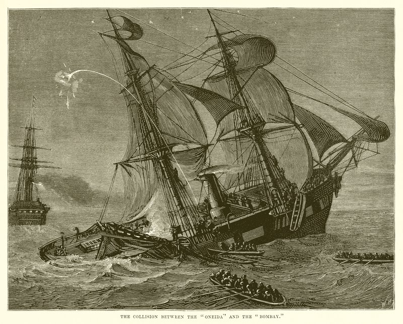 The Collision between the Oneida and the Bombay by English School